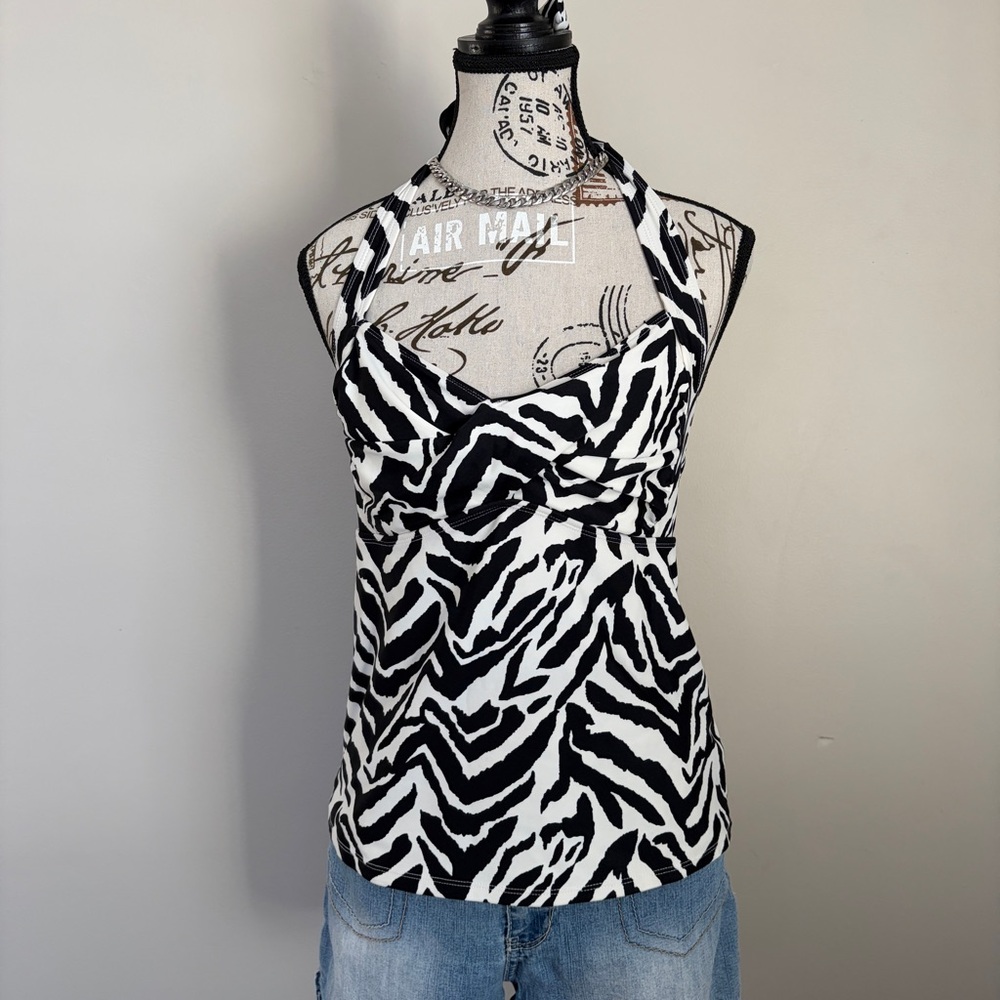 Catalina y2k zebra print halter swim top tankini